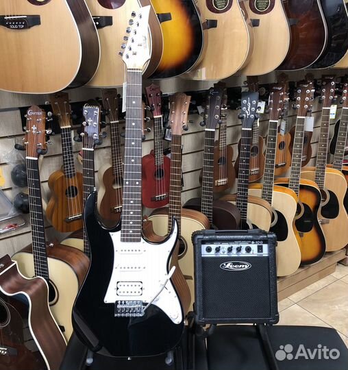 Электрогитара, комбик, шнур, медиаторы(комплект)