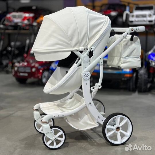 Коляска 3 в 1 белая кожа Luxmom 608-2