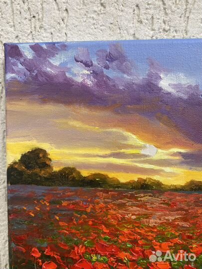 Картина маслом на холсте маковое поле