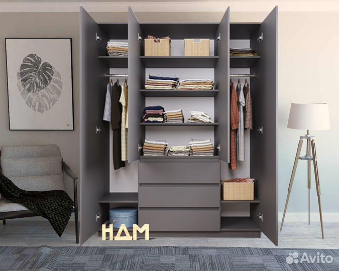 Шкаф распашной серый