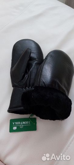 Мужские варежки из натуральной кожи с цигейкой