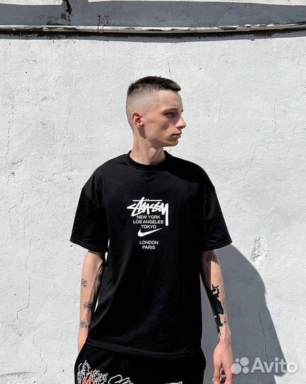 Футболка Nike x Stussy черная оверсайз