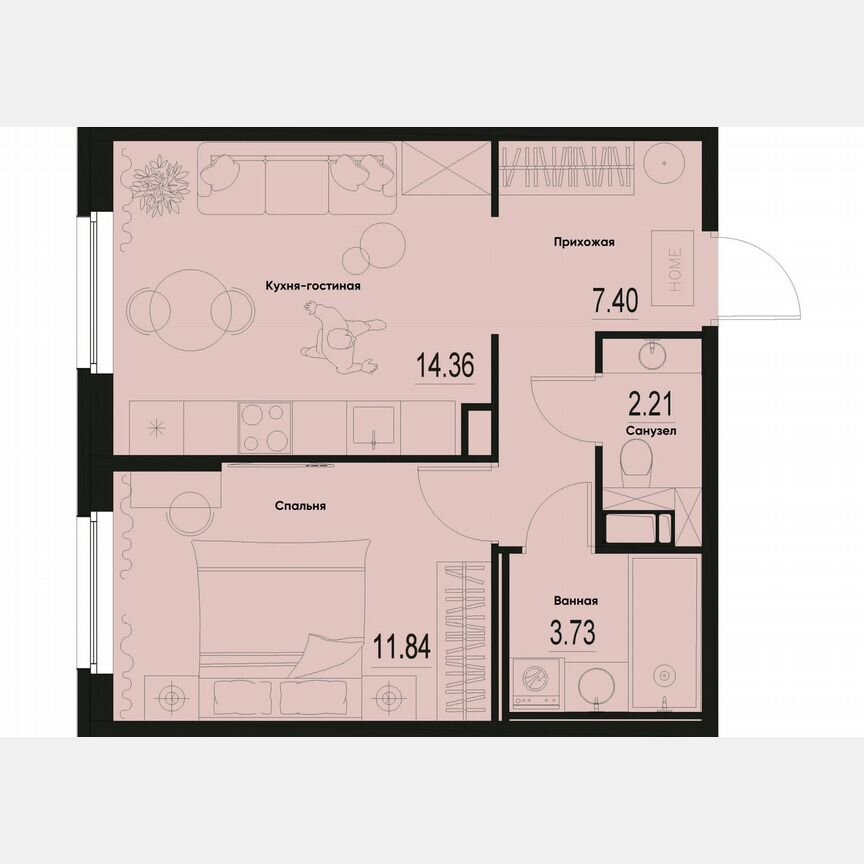 1-к. квартира, 39,5 м², 2/12 эт.