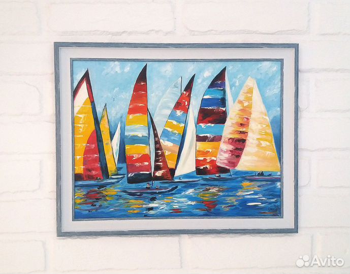 Картина парусники море яхты маслом