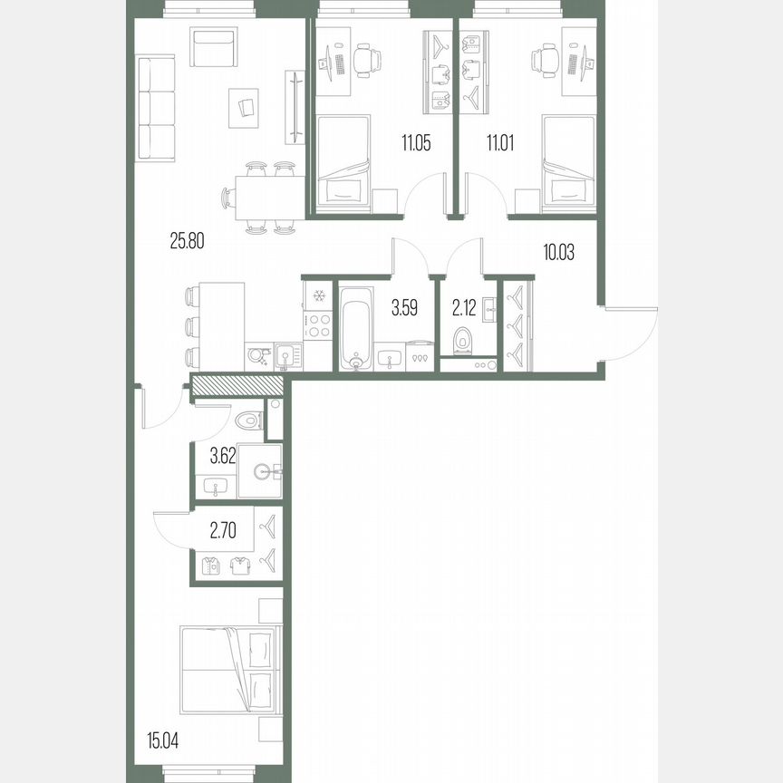 3-к. квартира, 85 м², 3/10 эт.