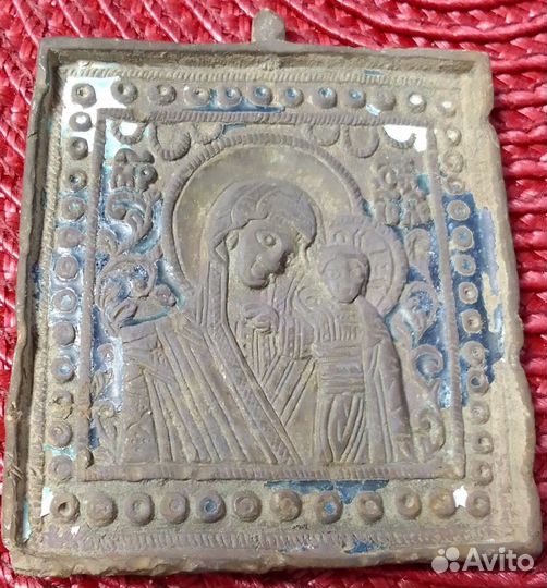 Икона богоматерь казанская 19 в эмаль красивая