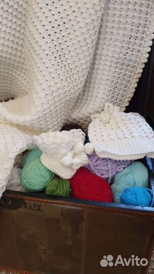 Комплект детский плед, шапочка, пинетки