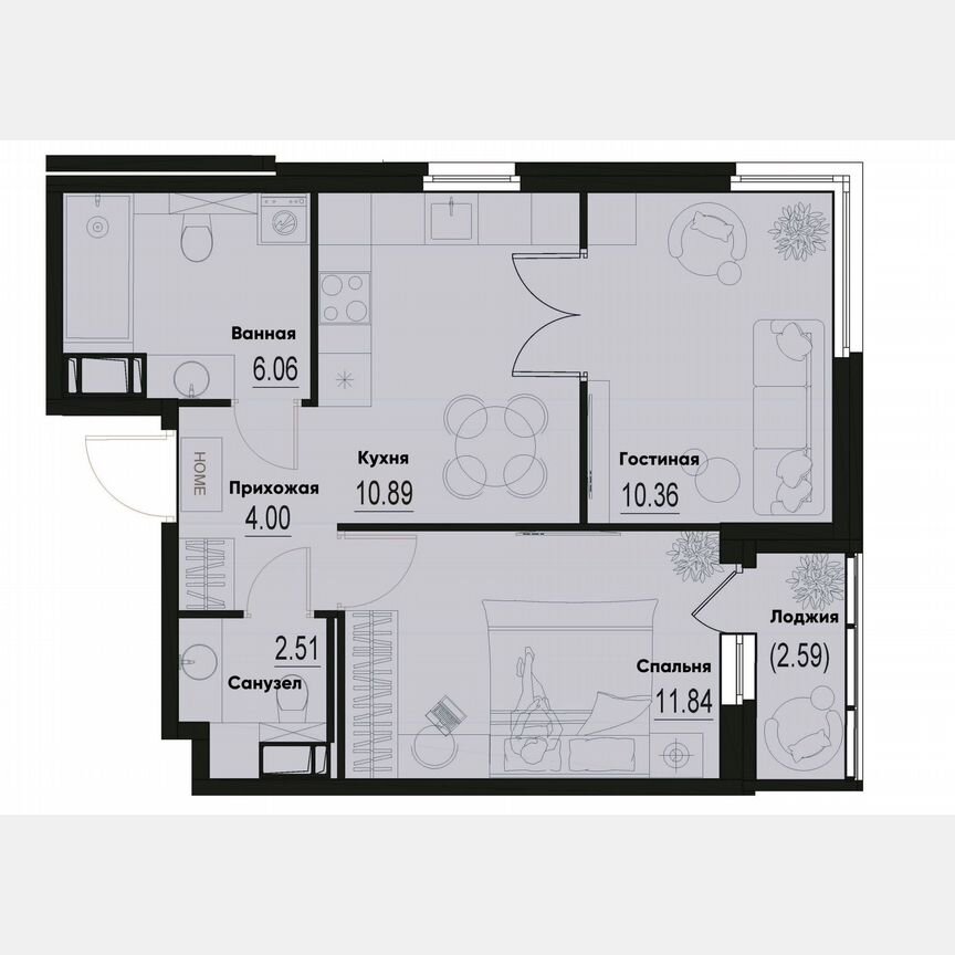 2-к. квартира, 47 м², 6/12 эт.