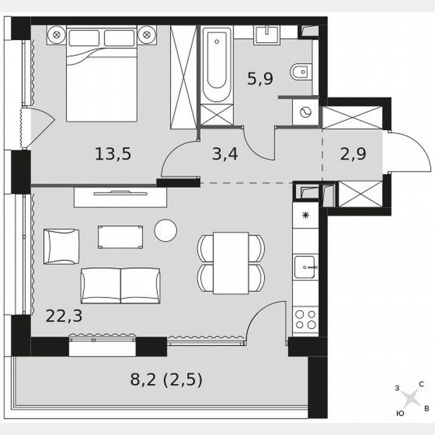 1-к. квартира, 50,5 м², 2/2 эт.