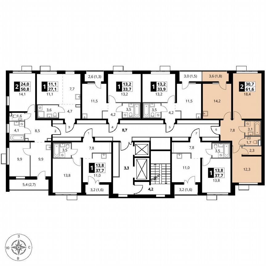 2-к. квартира, 61,6 м², 6/24 эт.