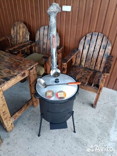 Казан узбекский + усиленная печь с дымоходом 3 мм