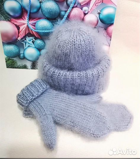Шапа+варежки из мохера