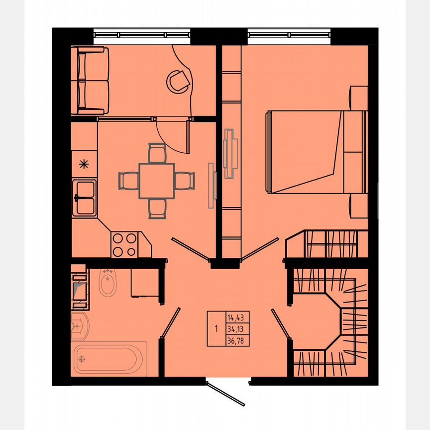 1-к. квартира, 41,3 м², 7/8 эт.