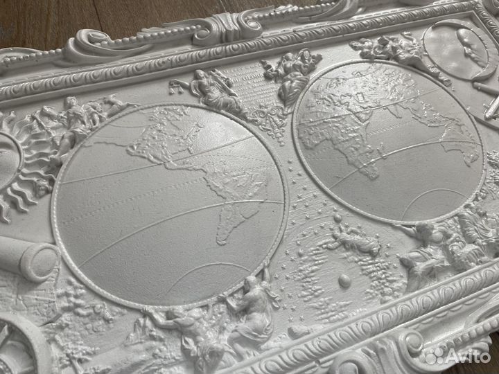 Декоративная картина Карта Мира Белая 66х33см