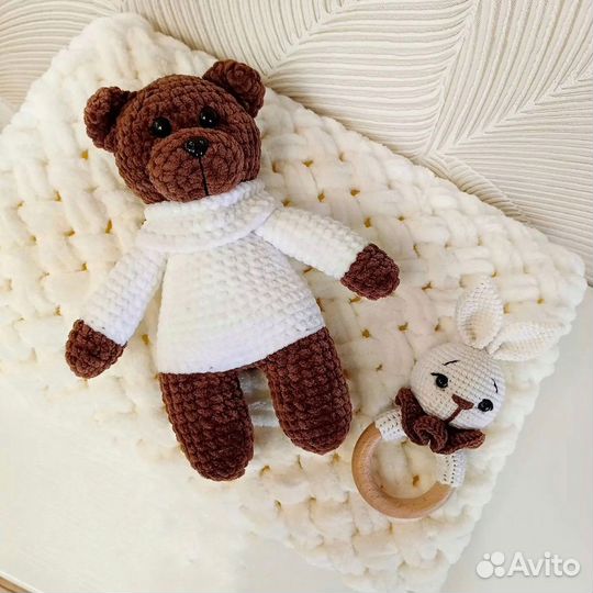 Плед конверт для новорождённого и погремушка ручно