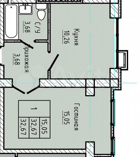 1-к. квартира, 32,5 м², 3/7 эт.