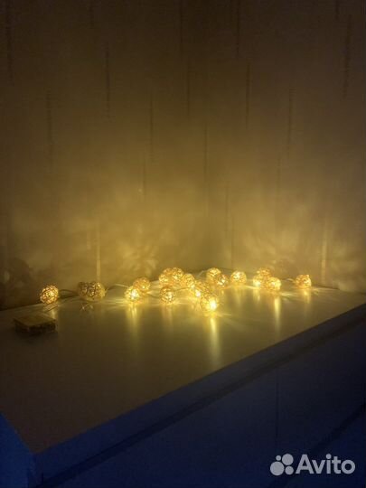 Гирлянда плетеные ротанговые шары 20 шт