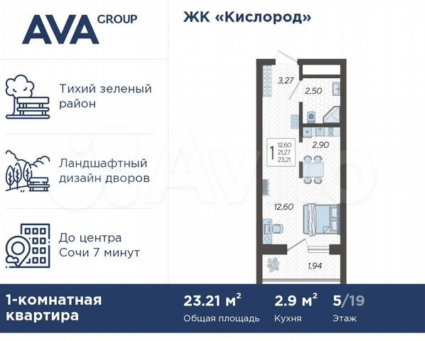 Квартира-студия, 23,2 м², 5/19 эт.