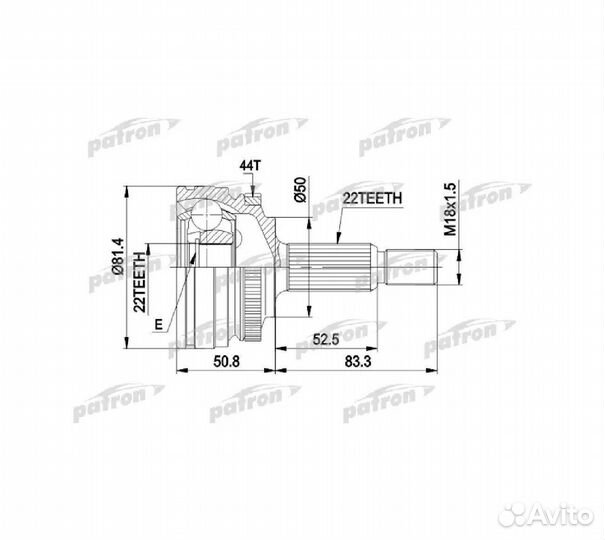 Шрус наруж.к-кт 22x50x22 abs44t volvo 44