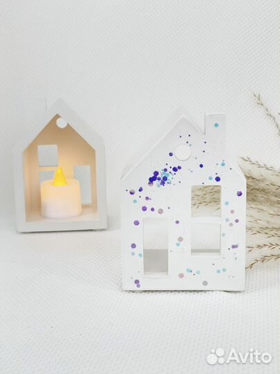 Подсвечник из гипса домик подарок