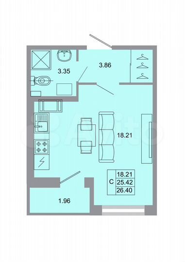 Квартира-студия, 26,4 м², 16/20 эт.