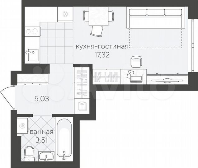 Квартира-студия, 25,9 м², 4/4 эт.