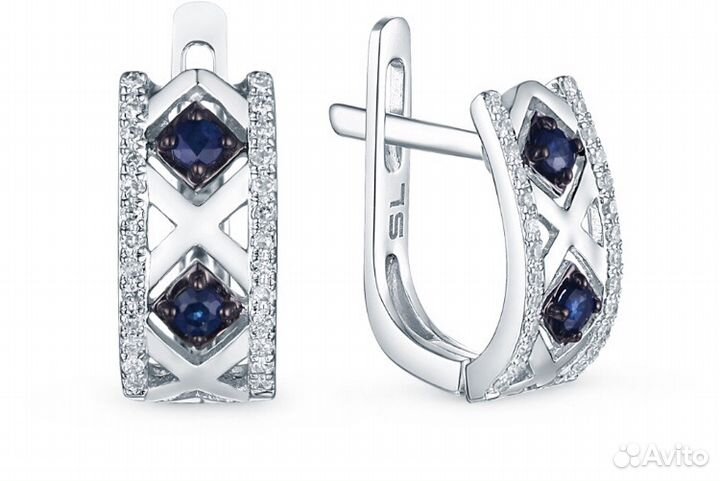Серьга Sunlight белое золото (бриллианты+сапфиры)