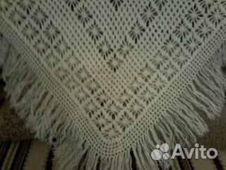 Шаль вязаная крючком, белая, п/ш