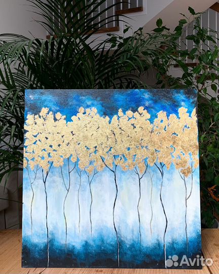 Картина интерьерная с золотом ручной работы