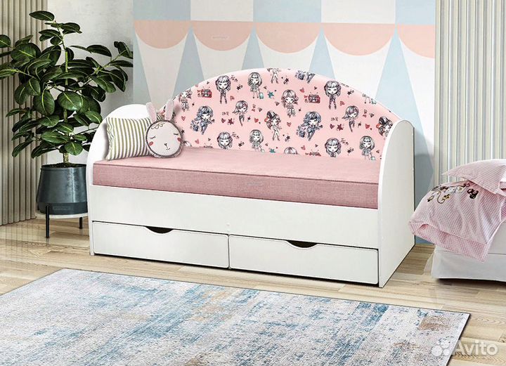 Детская кровать софа с мягкой спинкой