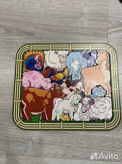 Деревянный паззл пазл фигурный Динозавры и Ферма