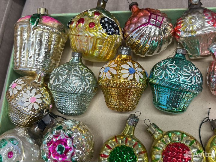 Елочные игрушки СССР корзинки, цветы, медальоны