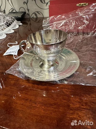 Кофейный набор серебро 925(чашка, ложка, блюдце)