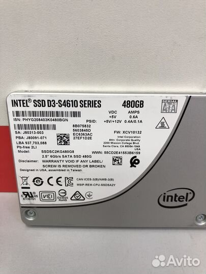 Серверный ssd intel D3-S4610 480GB