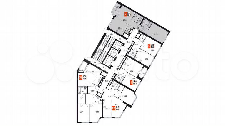 2-к. квартира, 71,8 м², 15/47 эт.