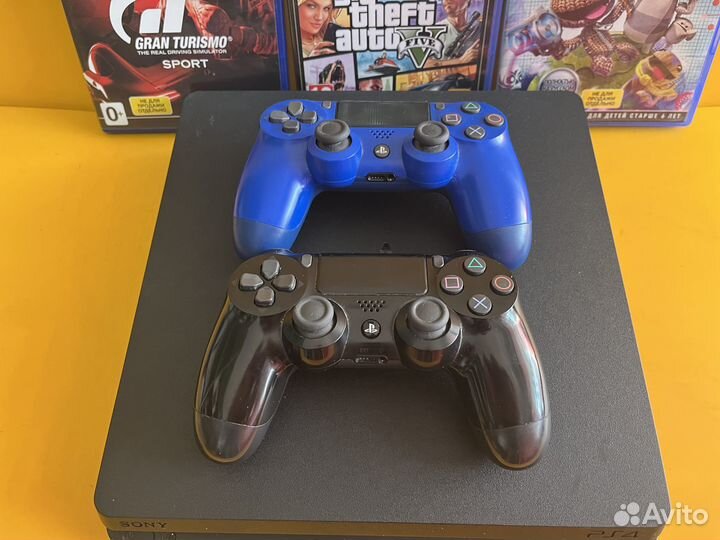 Sony PlayStation 4 Slim 1Tb + 2 геймпада +3 диска