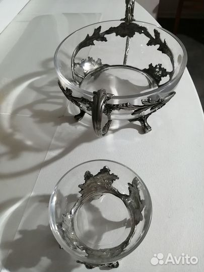 Ваза для фруктов. Италия. Стекло+олово