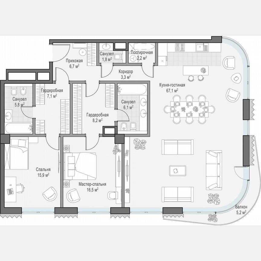2-к. квартира, 144,6 м², 3/14 эт.