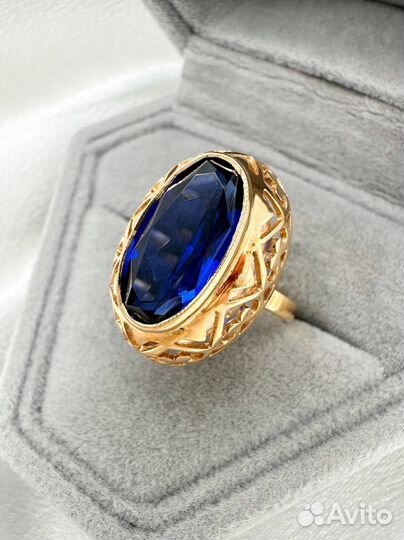 Золотое кольцо СССР сапфир корунд 583 / 5.65 гр