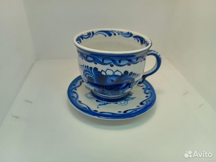 Чайная пара фарфор Гжель кружка и блюдце