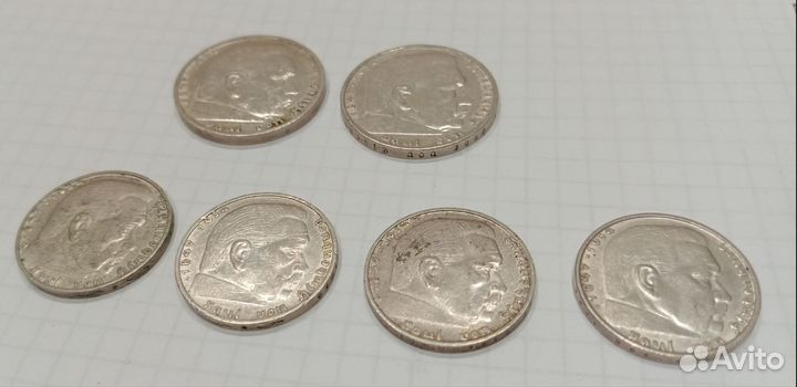 Серебро немецкие 2 и 5 марок 1937, 1938 года