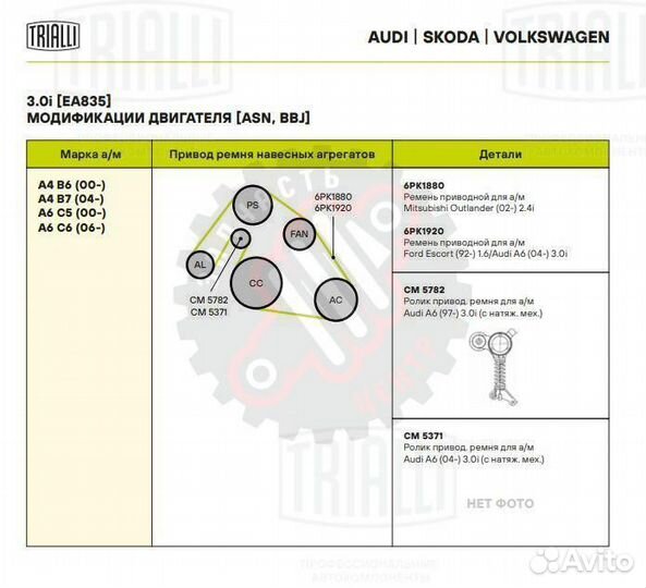 Ролик приводного ремня для автомобилей Audi A6 (97