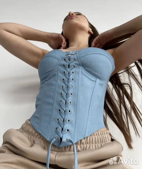 Корсет женский джинсовый голубой
