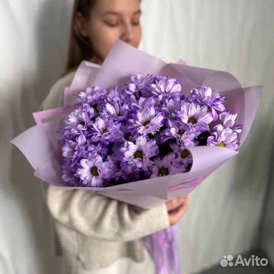 Букет из сиреневых хризантемх