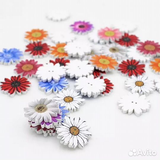 Деревянные пуговицы Ромашка