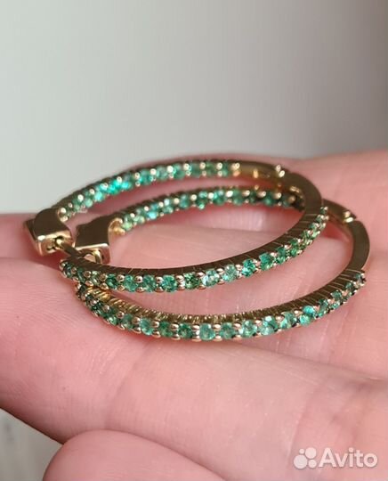 Золотые серьги Конго с изумрудами