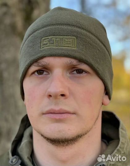 Шапка флисовая зеленая военная теплая двухслойная