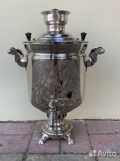 Самовар на дровах, угольный. 5-7 литров. Никель. Л