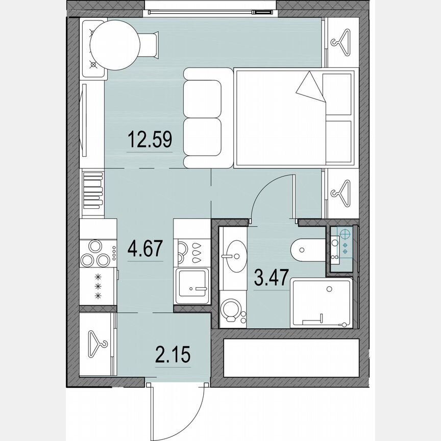 Квартира-студия, 22,9 м², 15/16 эт.