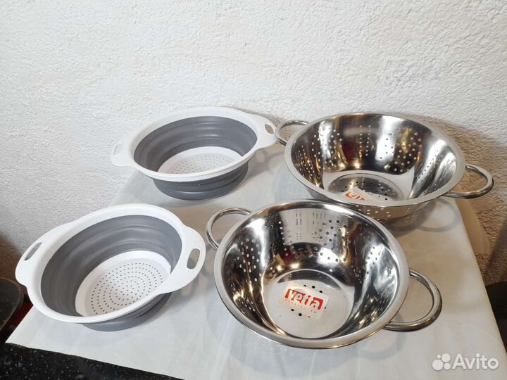 Дуршлаг силиконовый складной и из стали